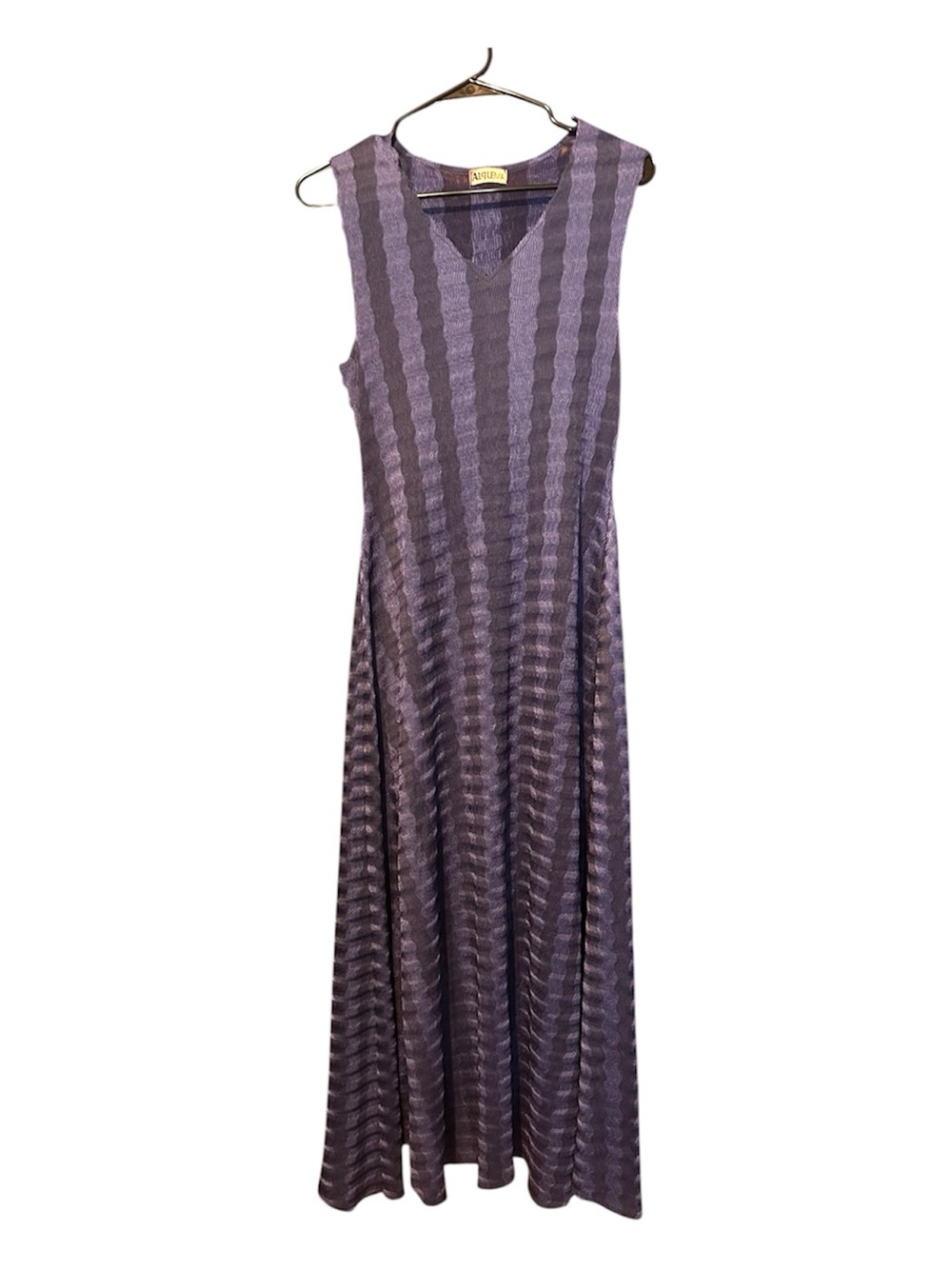 Alquema Pleated Midi Dress Purple Blue Crinkle Accordion Knit Lagenlook